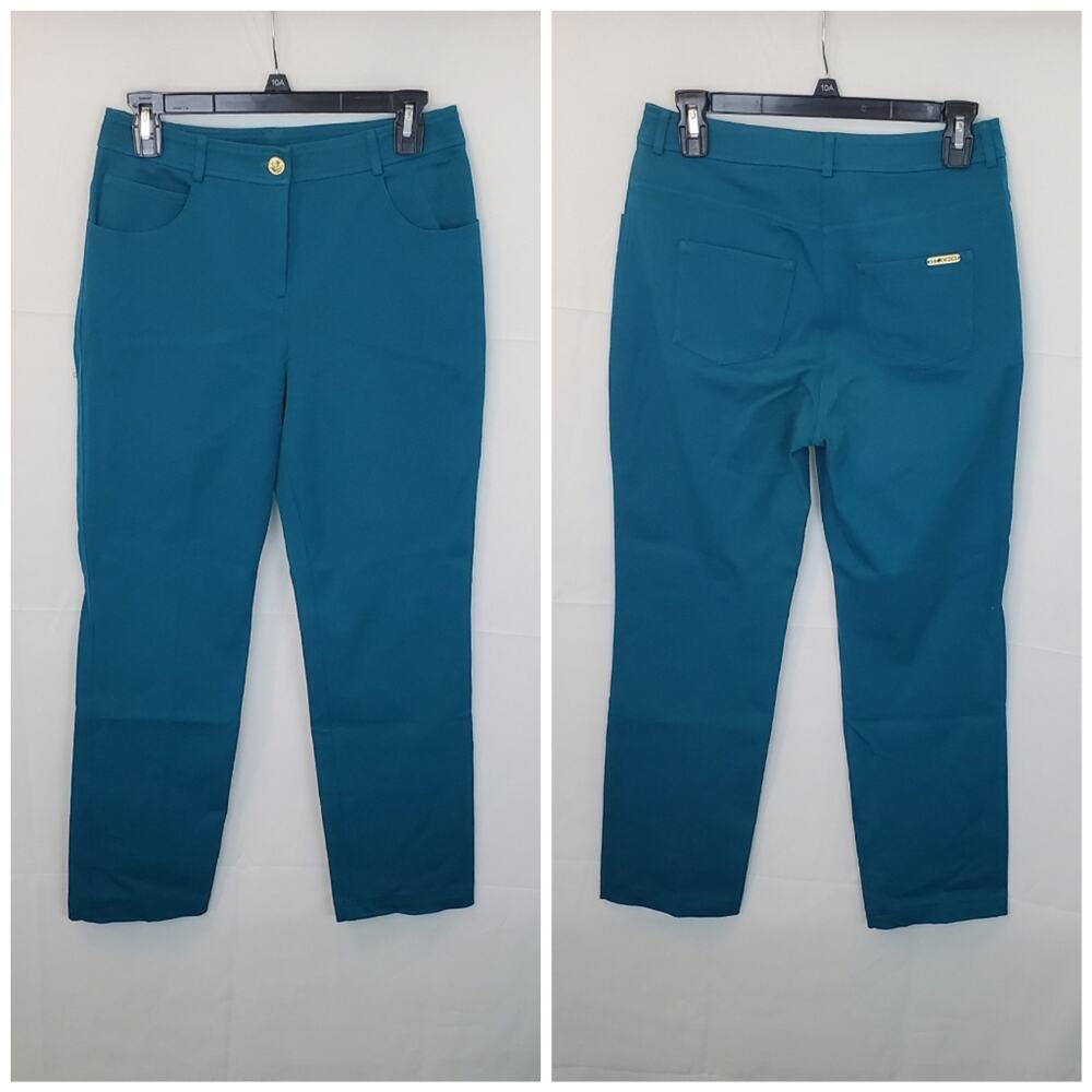 ❤️‍ VINTAGE St. John Yellow Label Colorful Teal Casual Straight Leg Pants - Picture 2 of 10